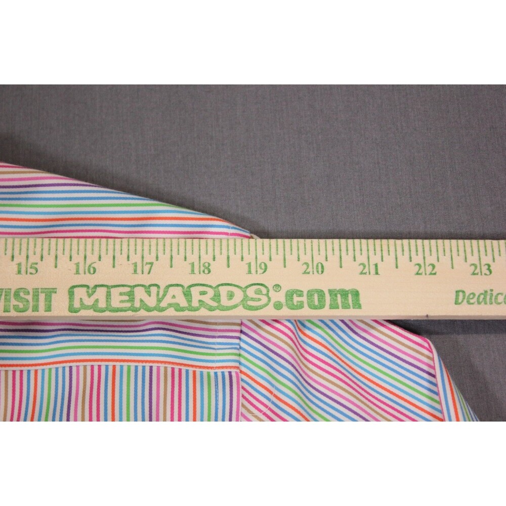 Peter Millar Colorful Striped Cotton Button Down Shirt Mens Easy Care Pocket M - Picture 5 of 9